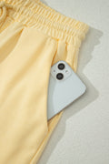 Yellow  Eyelet Lace Patchwork Sleeve Short 2pcs Outfit