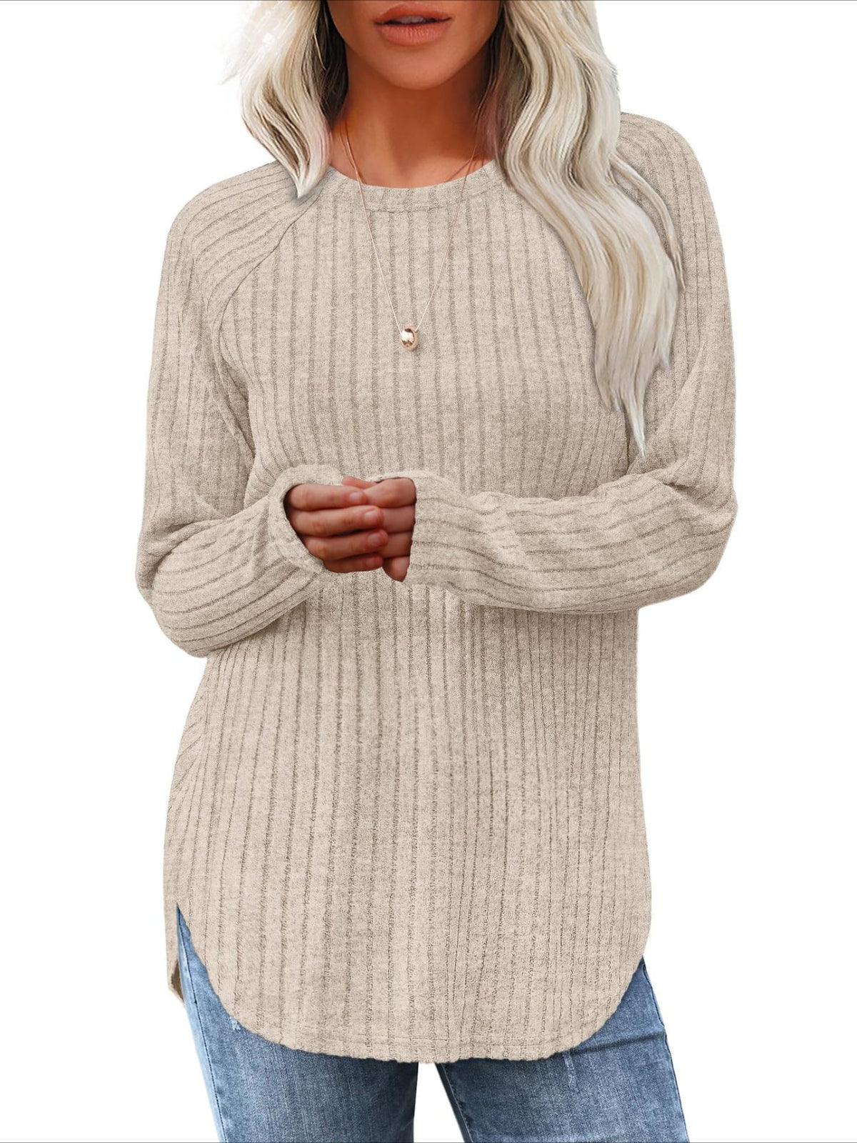 Soft Round Neck Pullover Long Sleeve Sweater