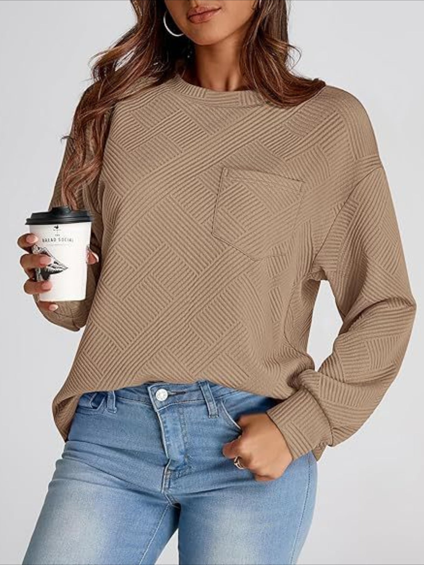 Textured Fabrics Long Sleeve Round Neck Sweatshirt