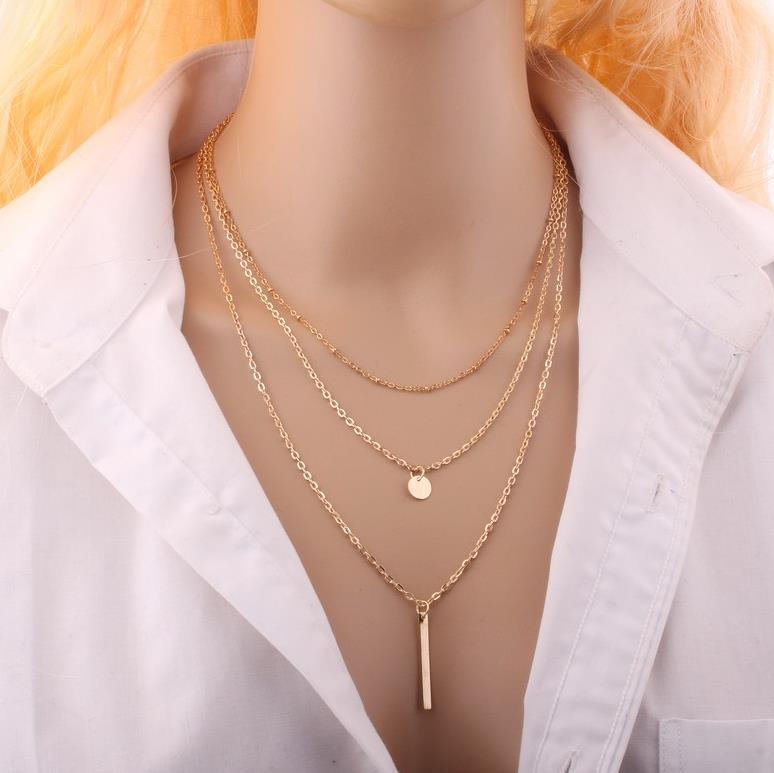 Copper Bead Chain Sequin Metal Strip Multi-layer Necklace