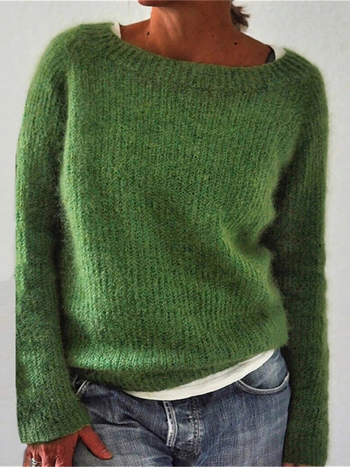Solid Color Pullover Casual Long Sleeve Cozy Crew Neck Knit Sweater