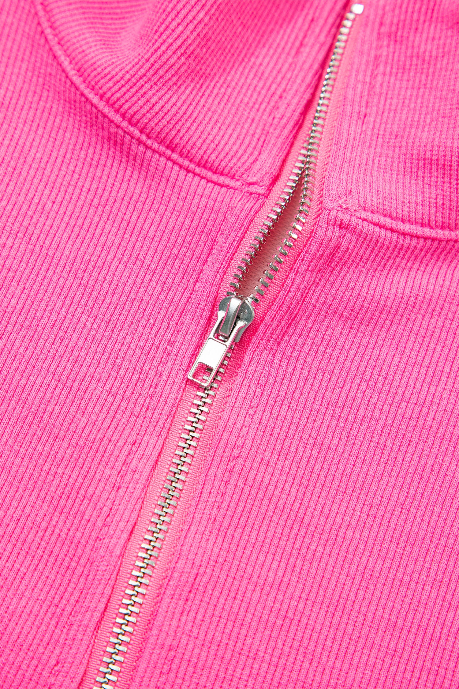 Pink Half Zipper Placket Bracelet Sleeve Top Casual Shorts Set