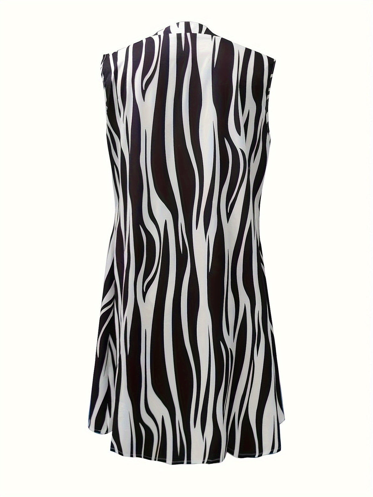 Abstract Ripple Print Dress, Casual V Neck Sleeveless Dress
