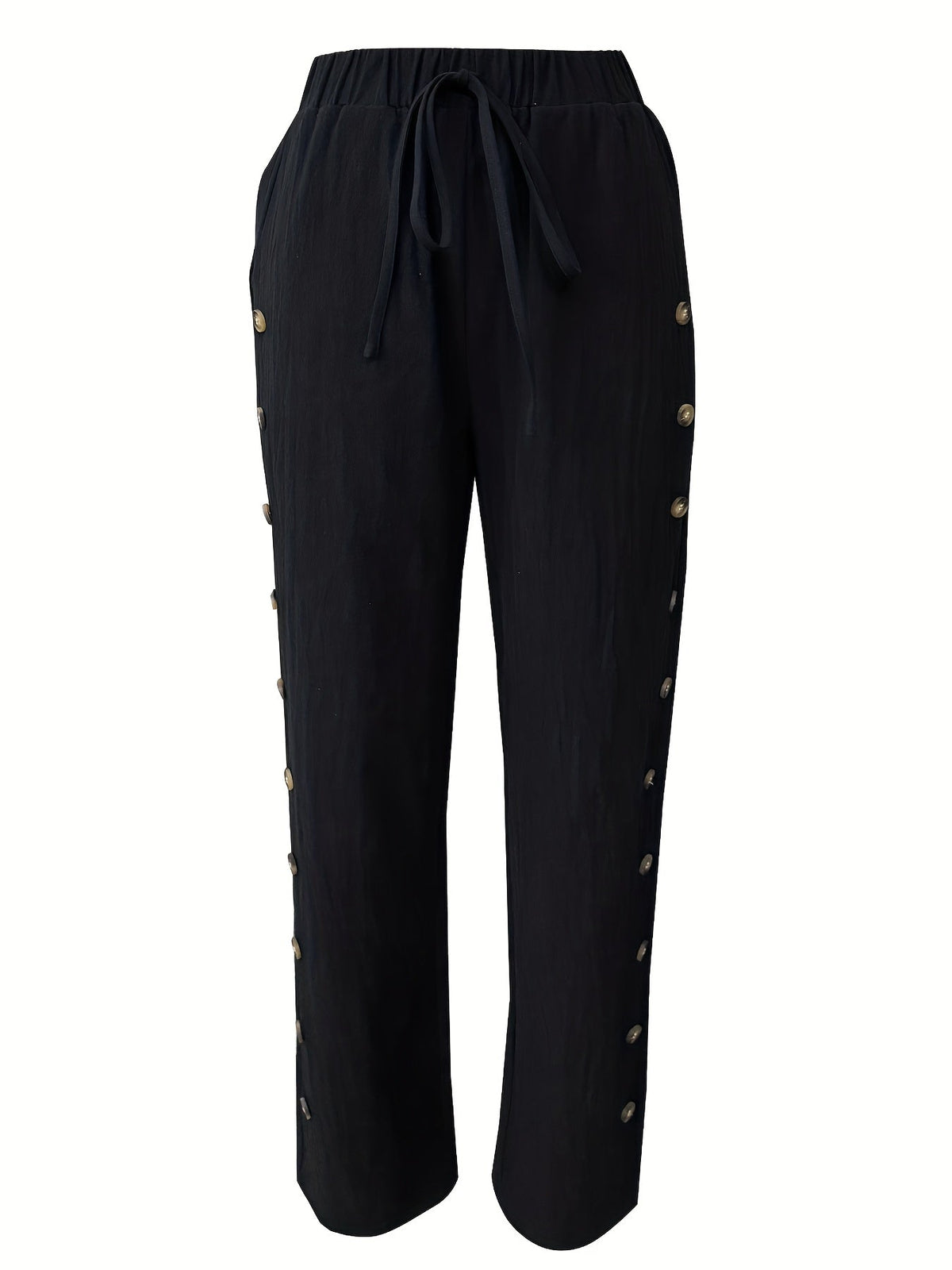 Women'S Elegant Casual Blue Straight-Leg Pants with Pearl Embellishments