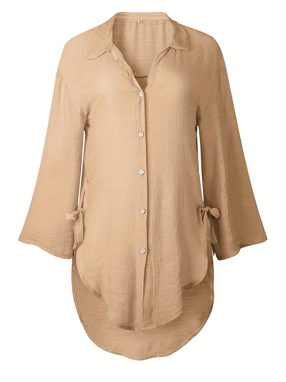 Solid Color V Neck Blouse, Casual Half Sleeve Blouse