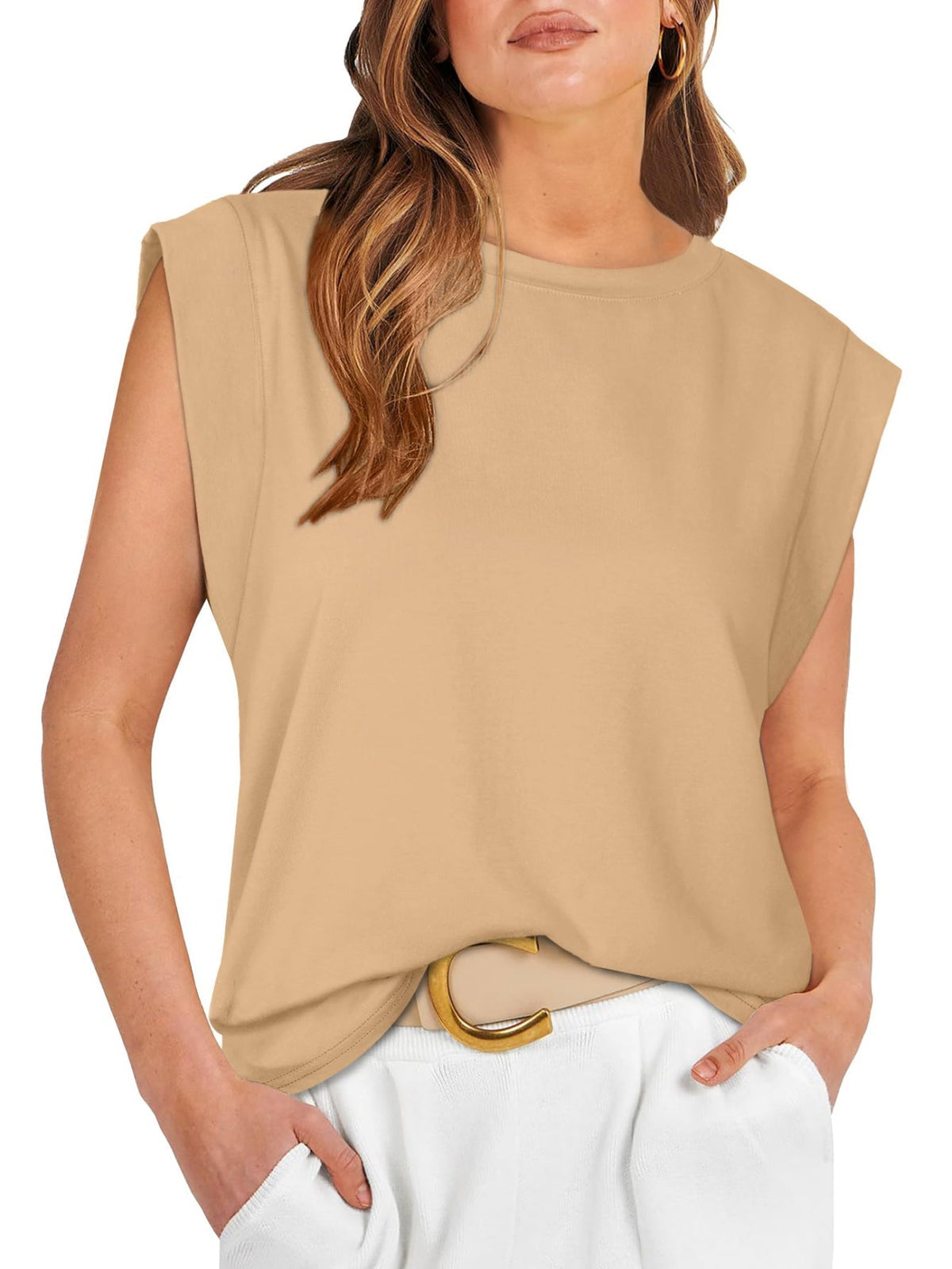 Women's Casual Cap Sleeve T-Shirt- Solid Color Crew Neck Tee for Comfortable Everyday Wear