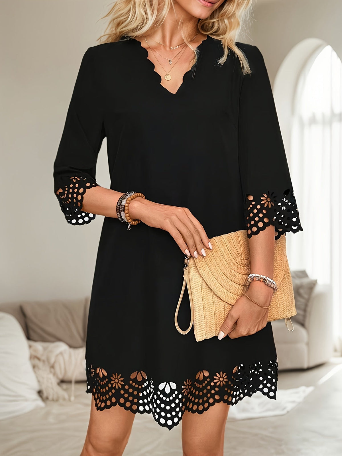 Elegant Slimming A-Line V-Neck Long Sleeve Dress
