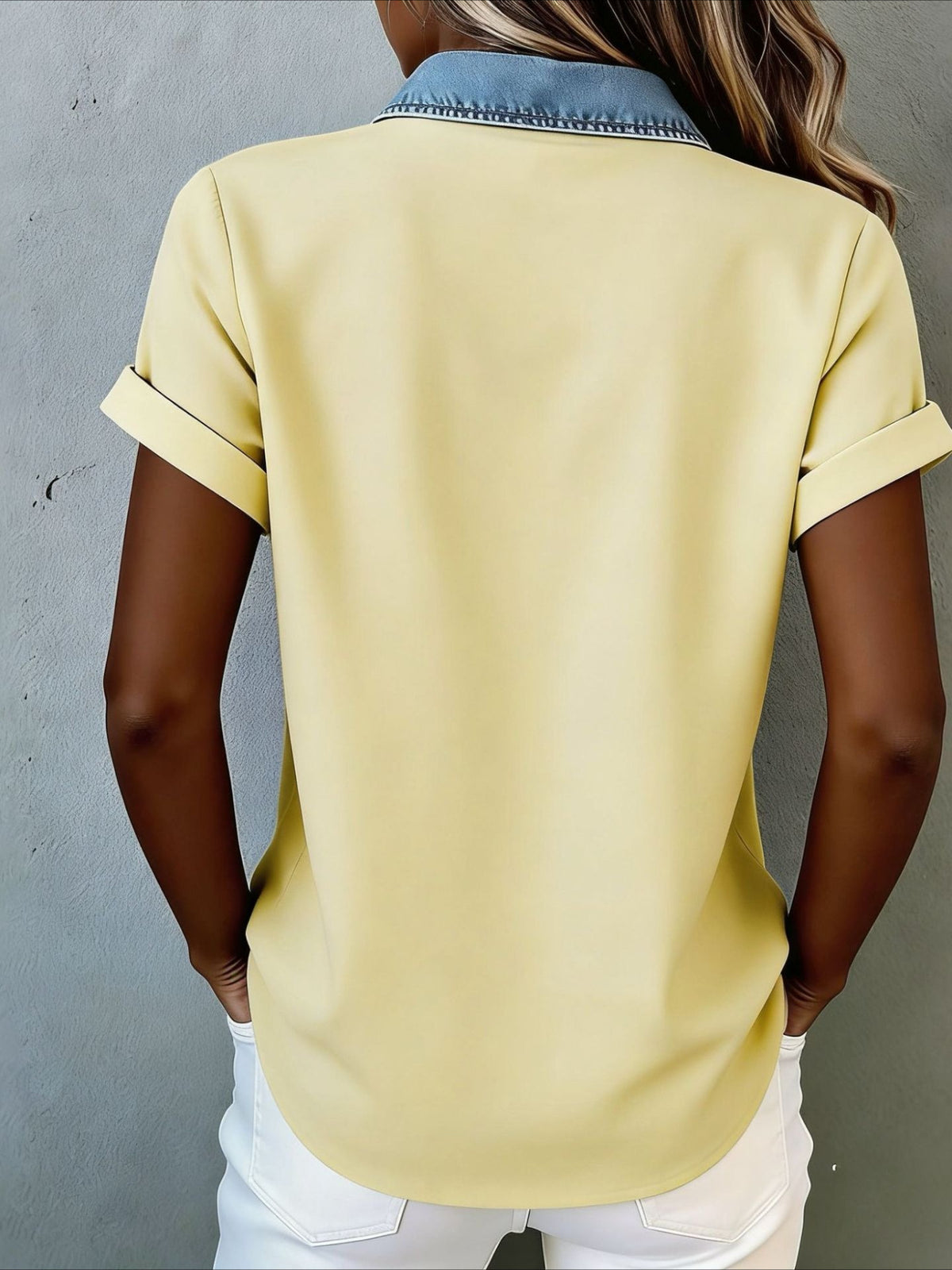 Fashion Short Sleeve Button-Up Blouse