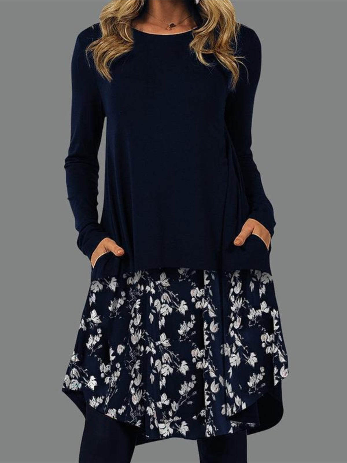 Graphic Print Dress with Long Sleeves and Pockets - Casual and Comfortable