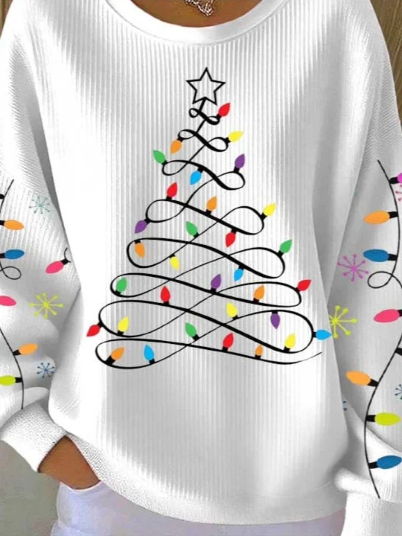 Christmas Tree Printed Crew Neck Floral Long Sleeve Sweater Hoodie