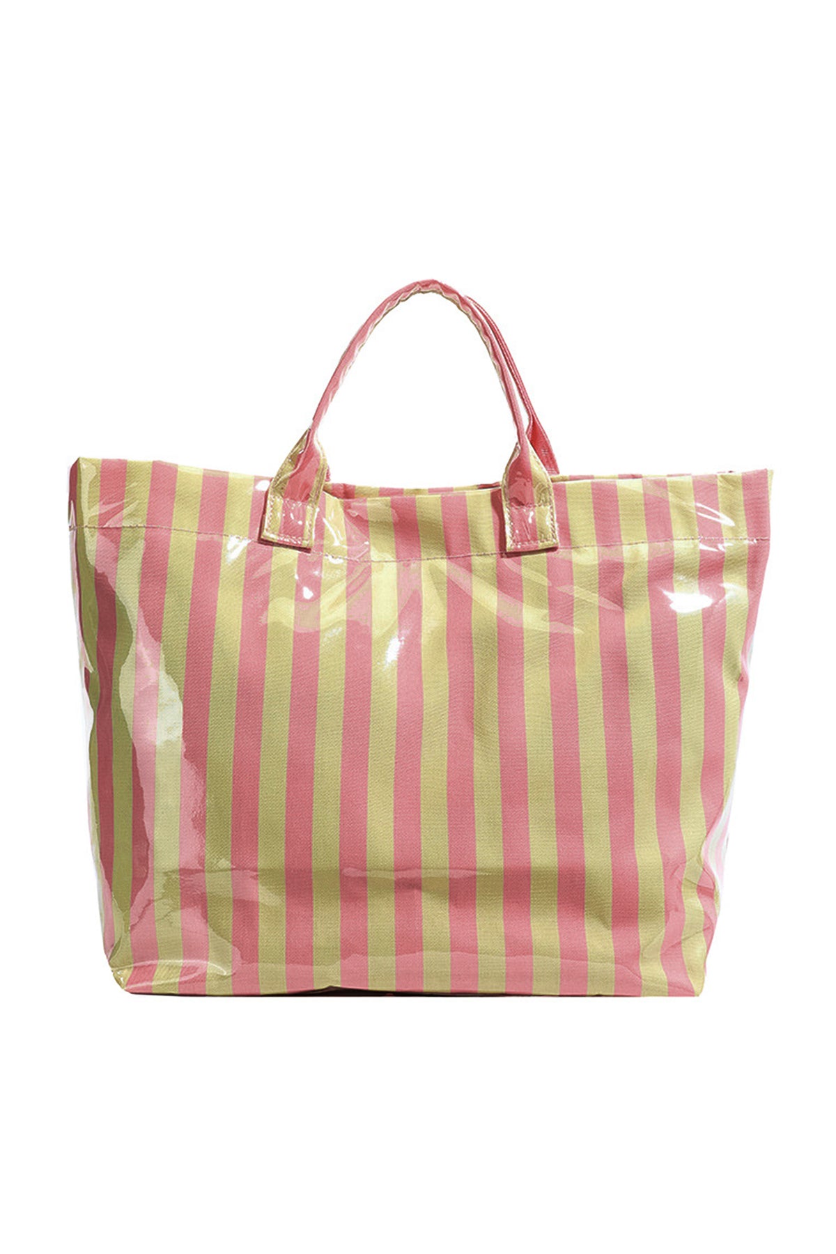 Pink Glossy Striped Vinyl Large Tote Bag (Color Varied)