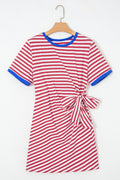 Red Nautical Tie Contrast Trim Round Neck T Shirt Mini Dress