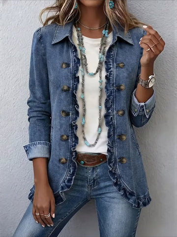 Ruffle Hem Short Lapel Double-breasted Ruffle Edge Jacket