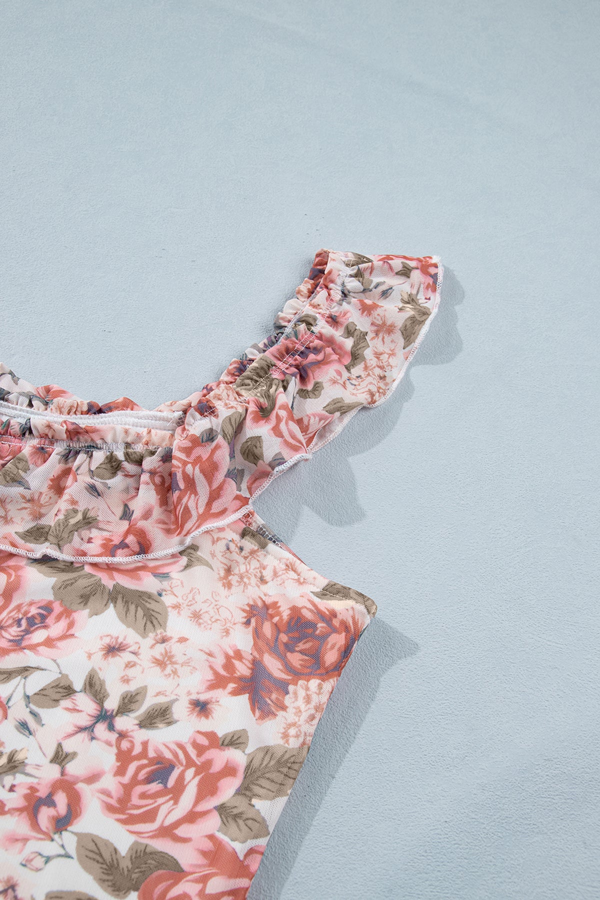 Multicolour Retro Floral Ruffle Trim Square Neck Tank Top