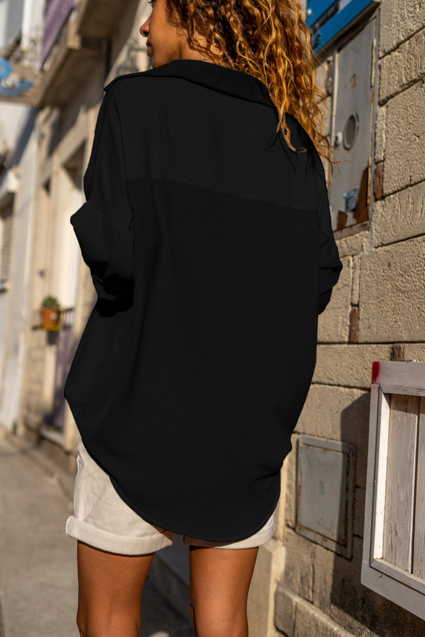 Black Pure Color Patch Pocket Shirt
