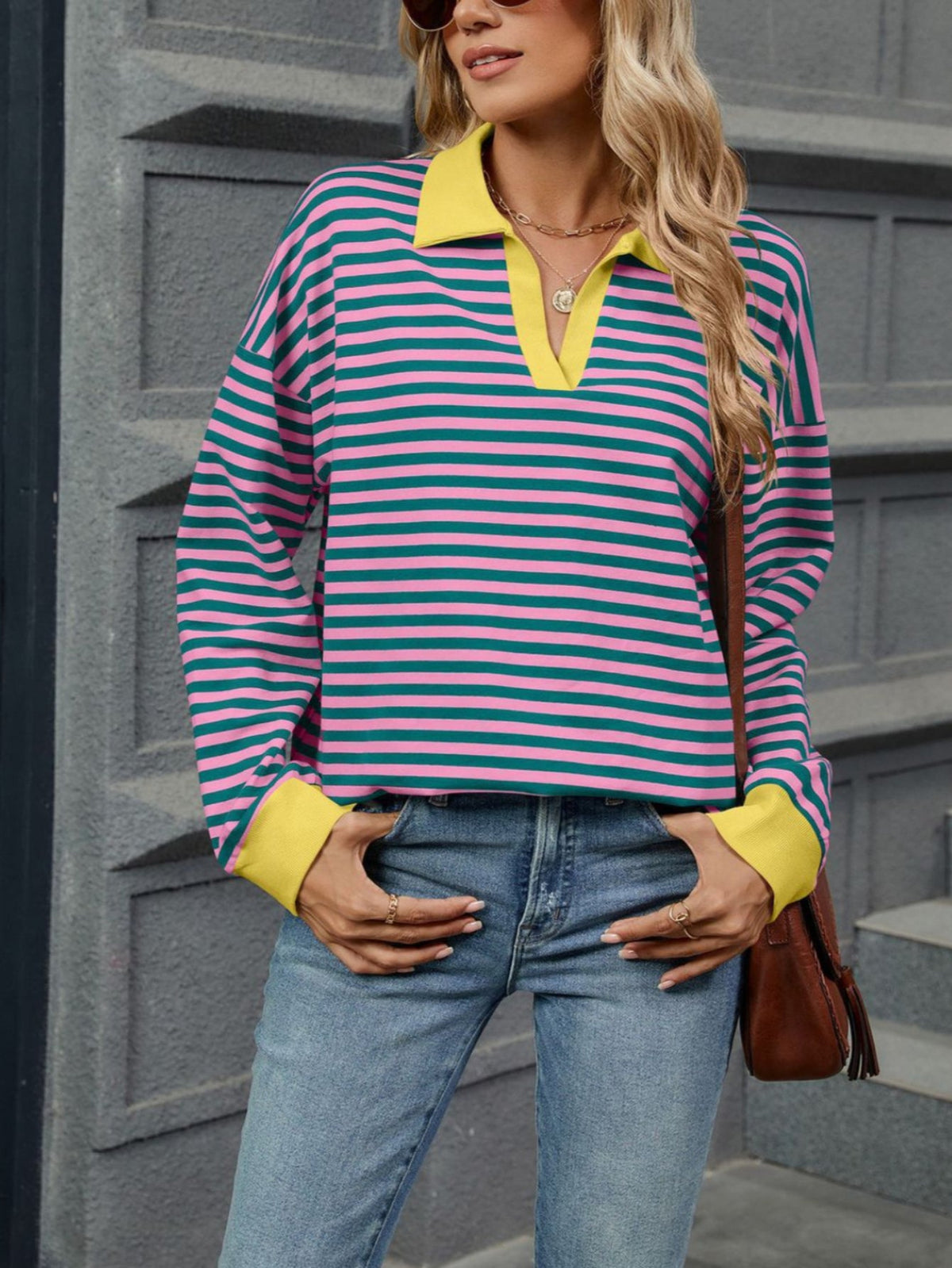 Patchwork Striped Long Sleeve T Shirt