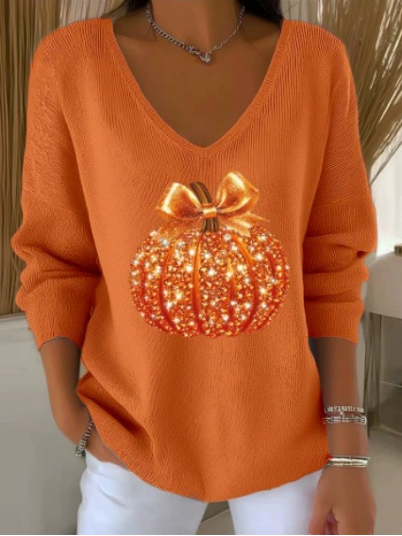 Halloween Women Floral Long Sleeve Comfy Casual Sweater Tee