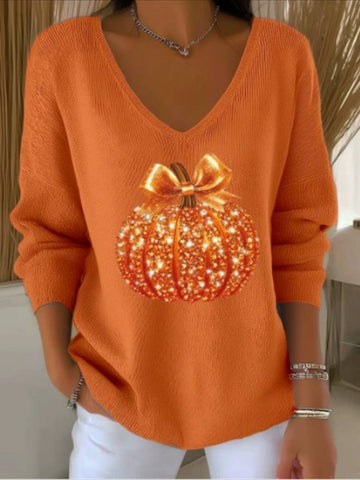 Halloween Women Floral Long Sleeve Comfy Casual Sweater Tee