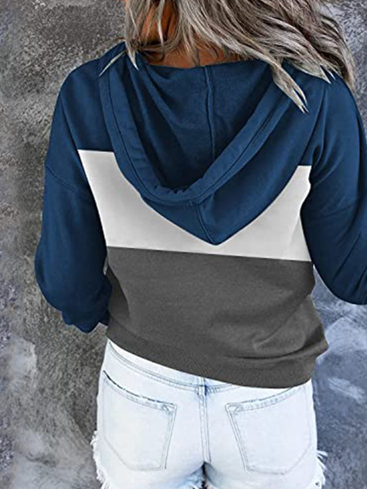 Color Block Button Drawstring Hoodie, Casual Long Sleeve Kangaroo Pocket Sweatshirt