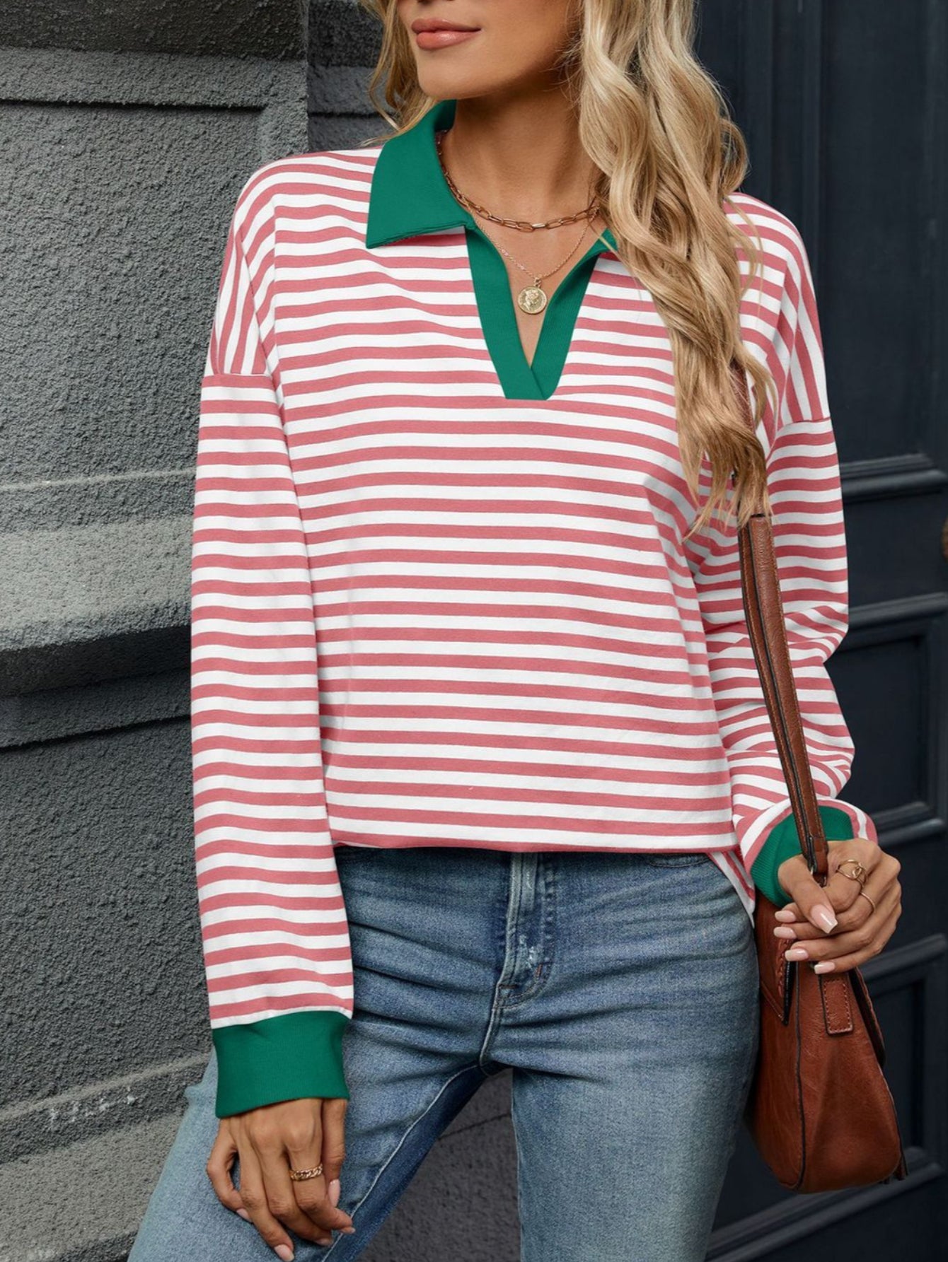 Patchwork Striped Long Sleeve T Shirt