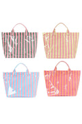 Pink Glossy Striped Vinyl Large Tote Bag (Color Varied)
