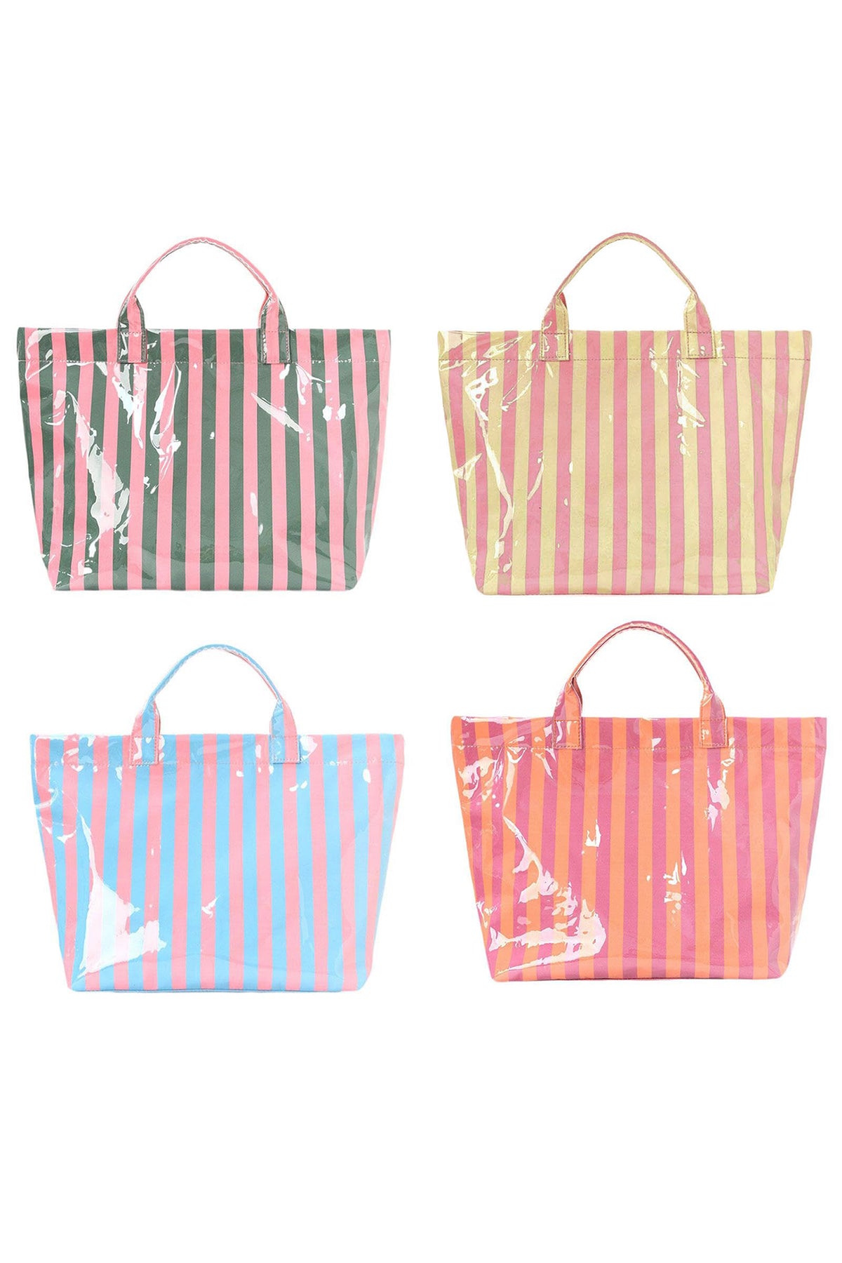 Pink Glossy Striped Vinyl Large Tote Bag (Color Varied)