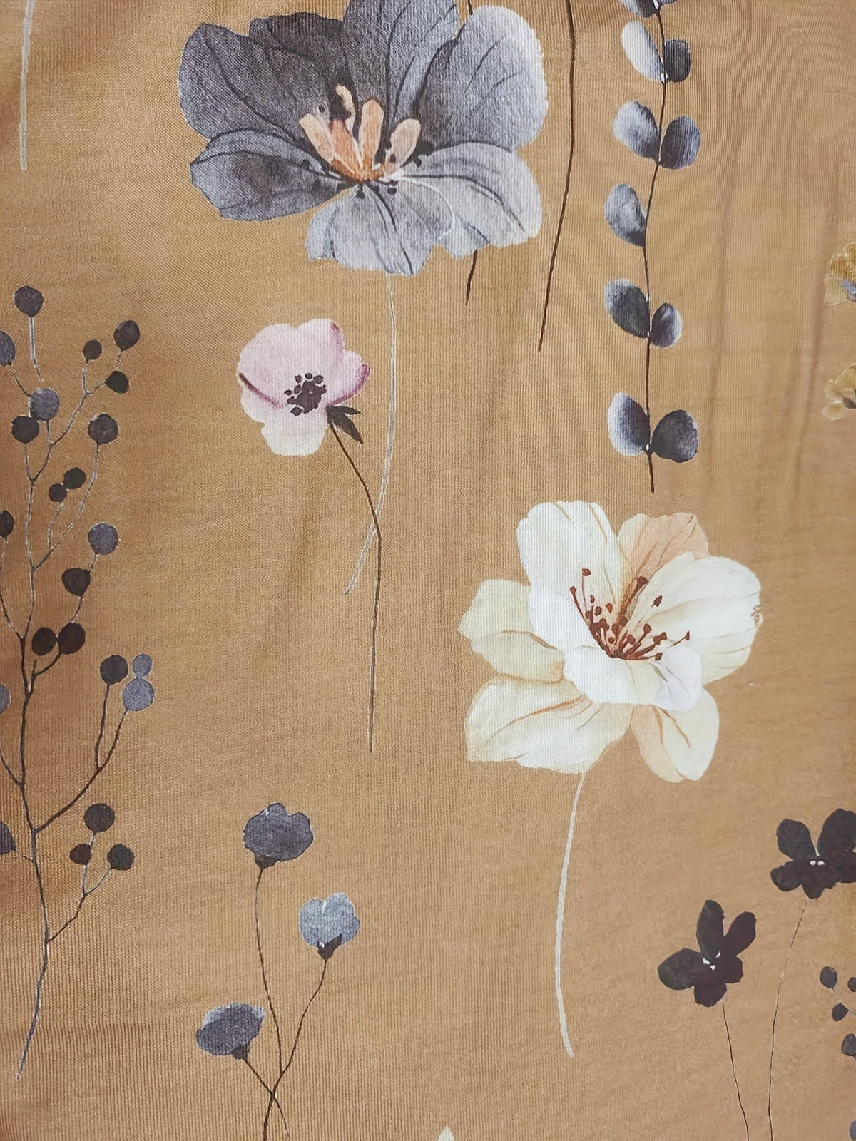 Floral Print V Neck Button T-Shirt, Casual Long Sleeve T-Shirt