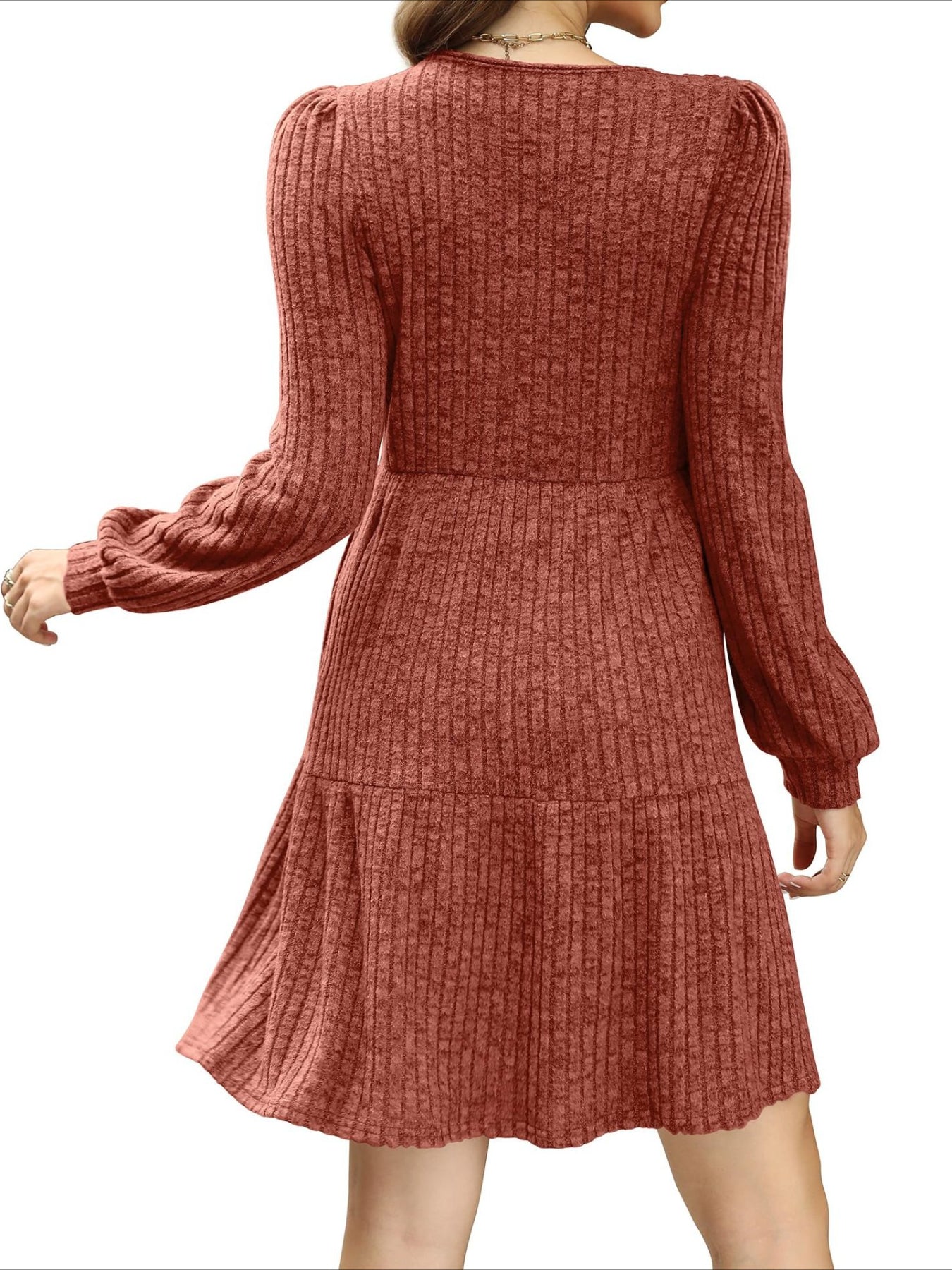 Square Neck Long Sleeve Dress with Pockets