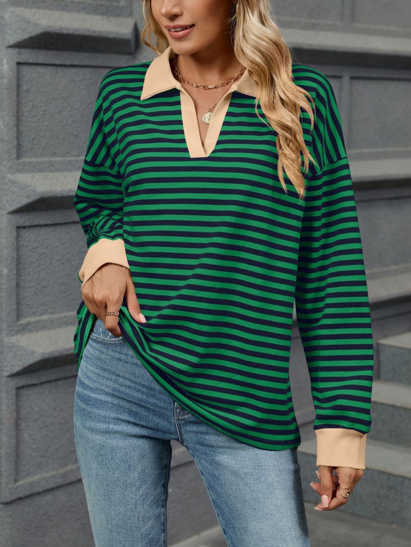 Patchwork Striped Long Sleeve T Shirt