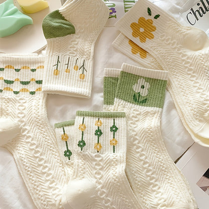 Retro Floral Socks , Texture Solid Socks