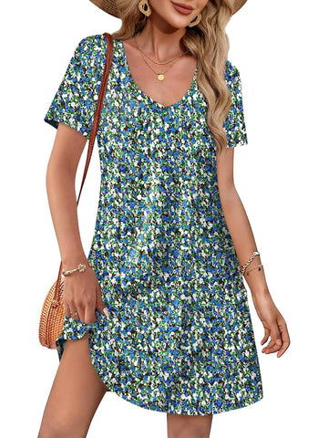 Loose V Neck Short Sleeve Casual T Shirt Dress