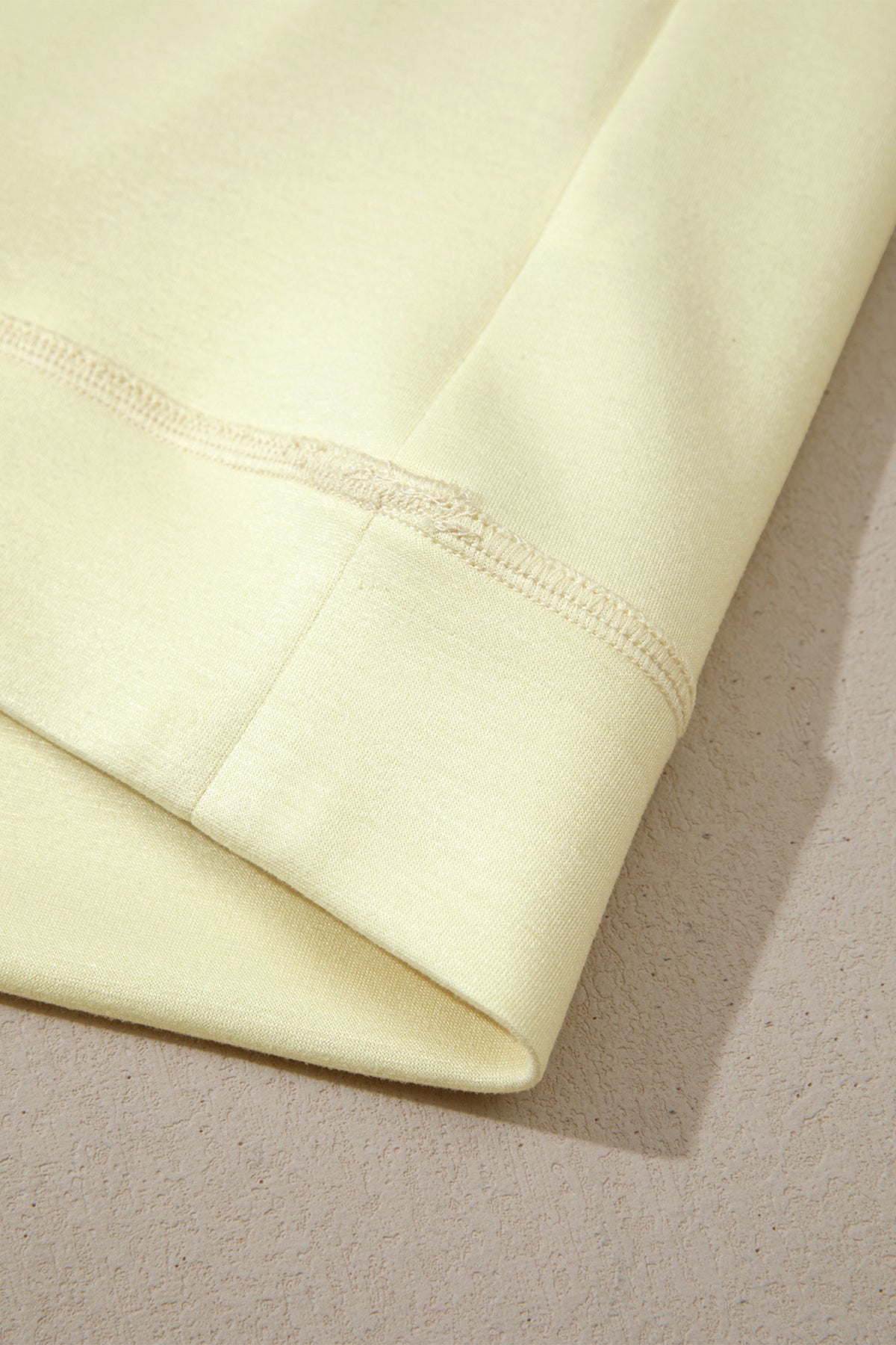 Yellow Cream Solid Color Exposed Seam Mock Neck Oversize Tee Casual Shorts 2pcs Outfit