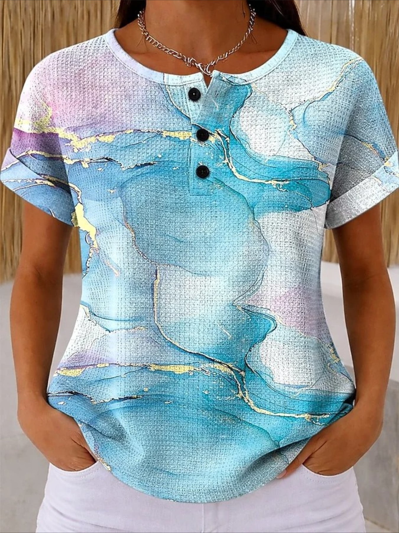 Button Short Sleeve Loose Vintage T-Shirt