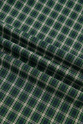 Green Plaid Square Neck Shirred High Waist Ruffle Hem Dress