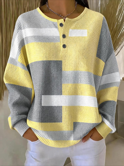 Abstract Graphic V Neck Long Sleeve Regular Tops