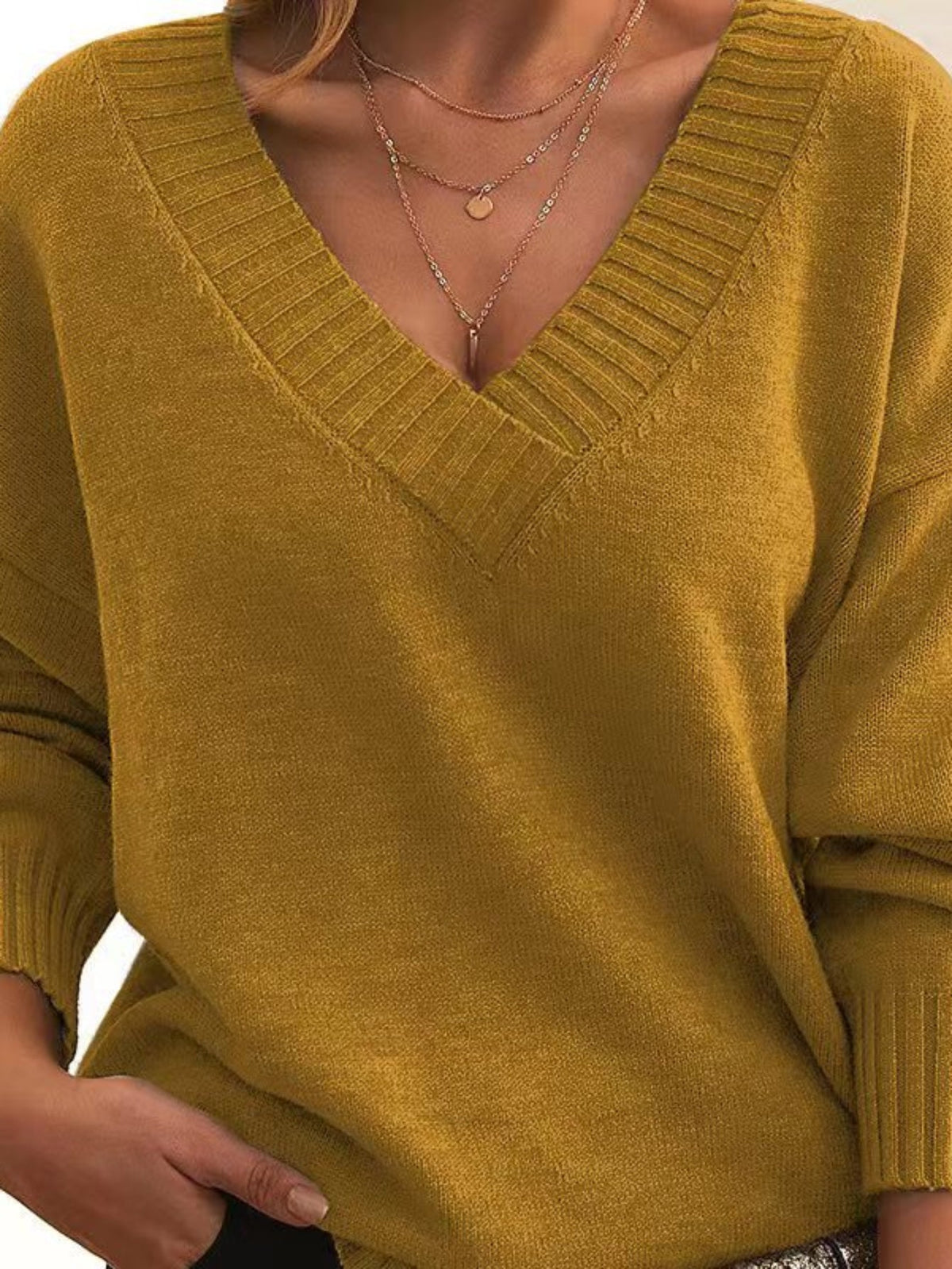 Solid Simple Knit Sweater, Casual V Neck Long Sleeve Sweater