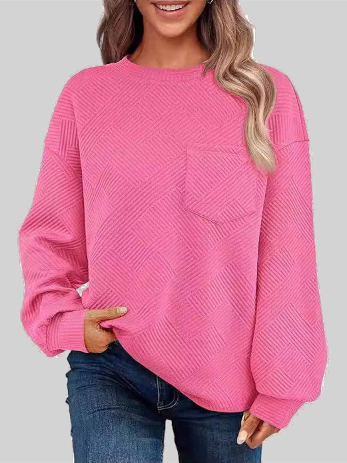 Textured Fabrics Long Sleeve Round Neck Sweatshirt