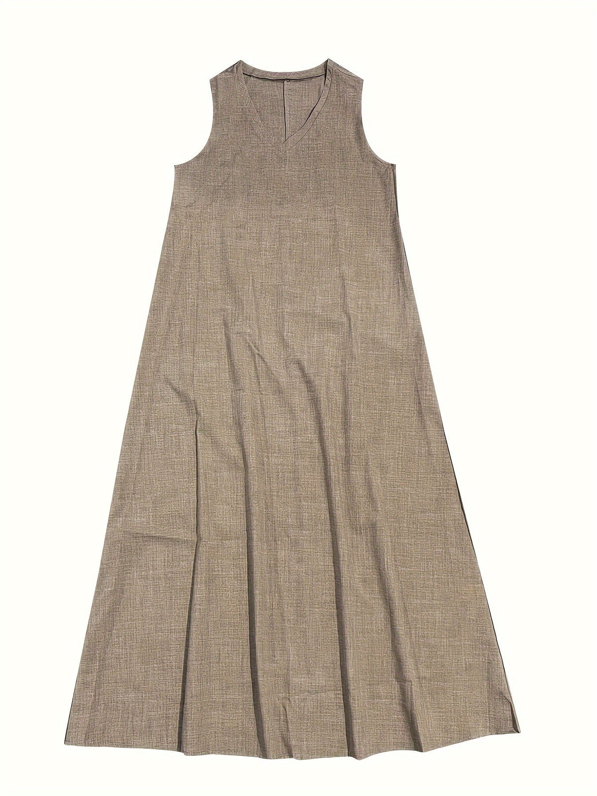 Solid Color V-Neck Maxi Dress, Casual Sleeveless Loose Dress