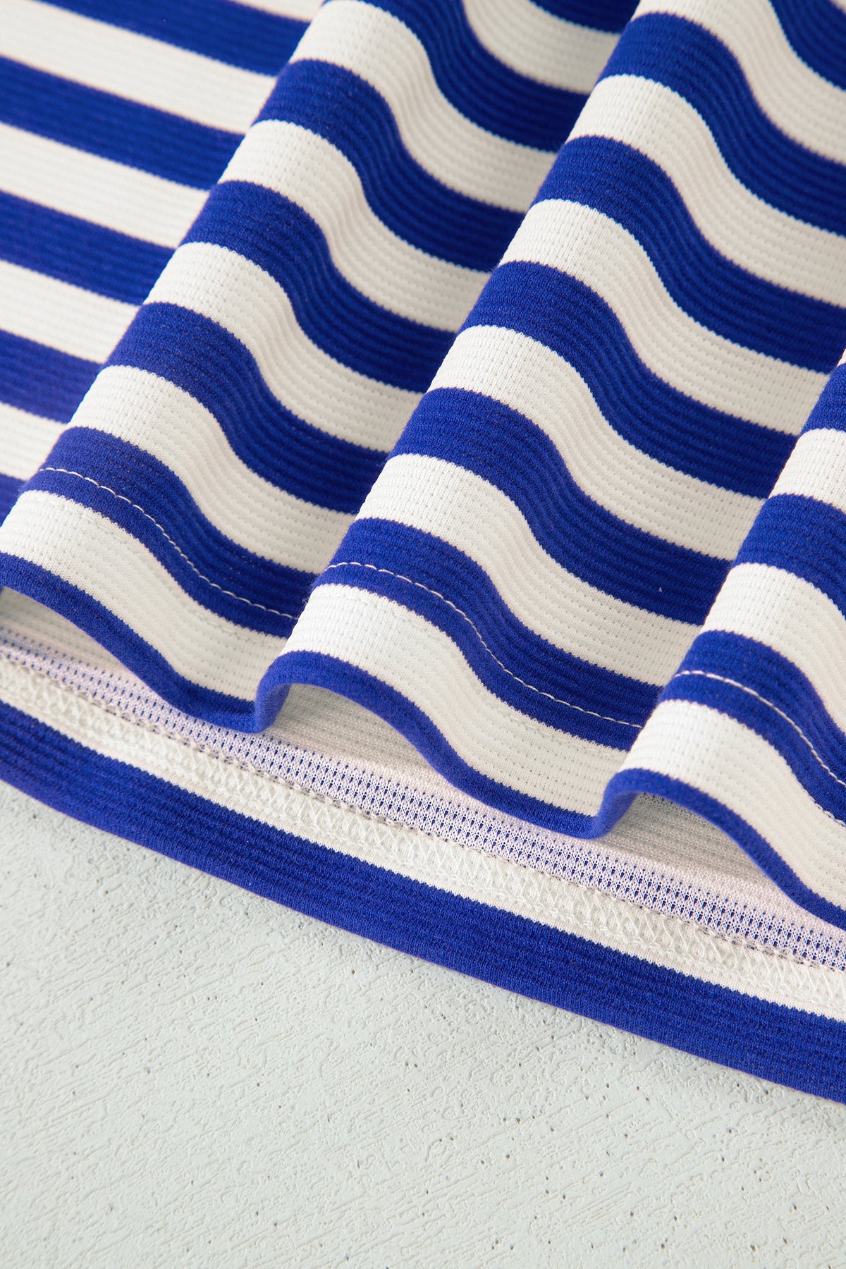 Dark Blue Textured Stripe Print Contrast Trim Zip Collar Sleeveless 2pcs Skort Set