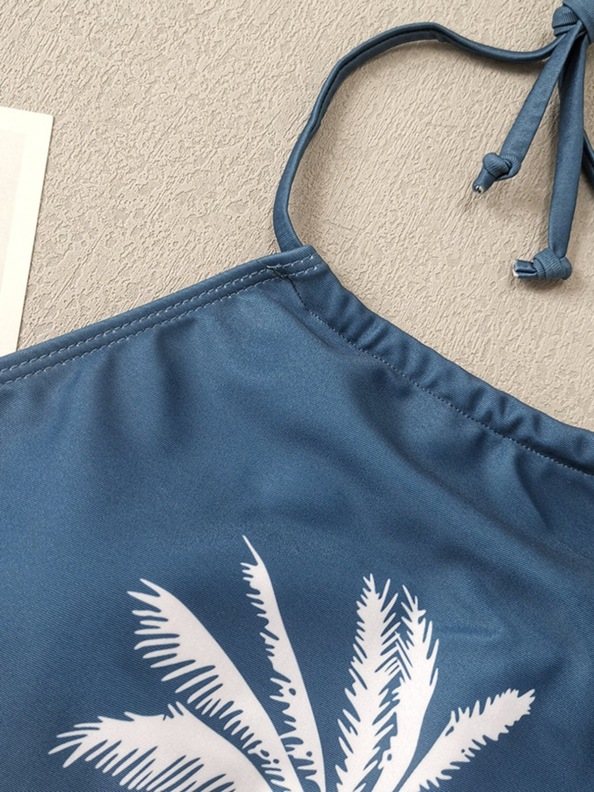 Coconut Tree Sunset Pattern Drawstring 2 Piece Set Swimsuit, Halter Tie Neck Backless Stretchy Low Waist Bathing Suit