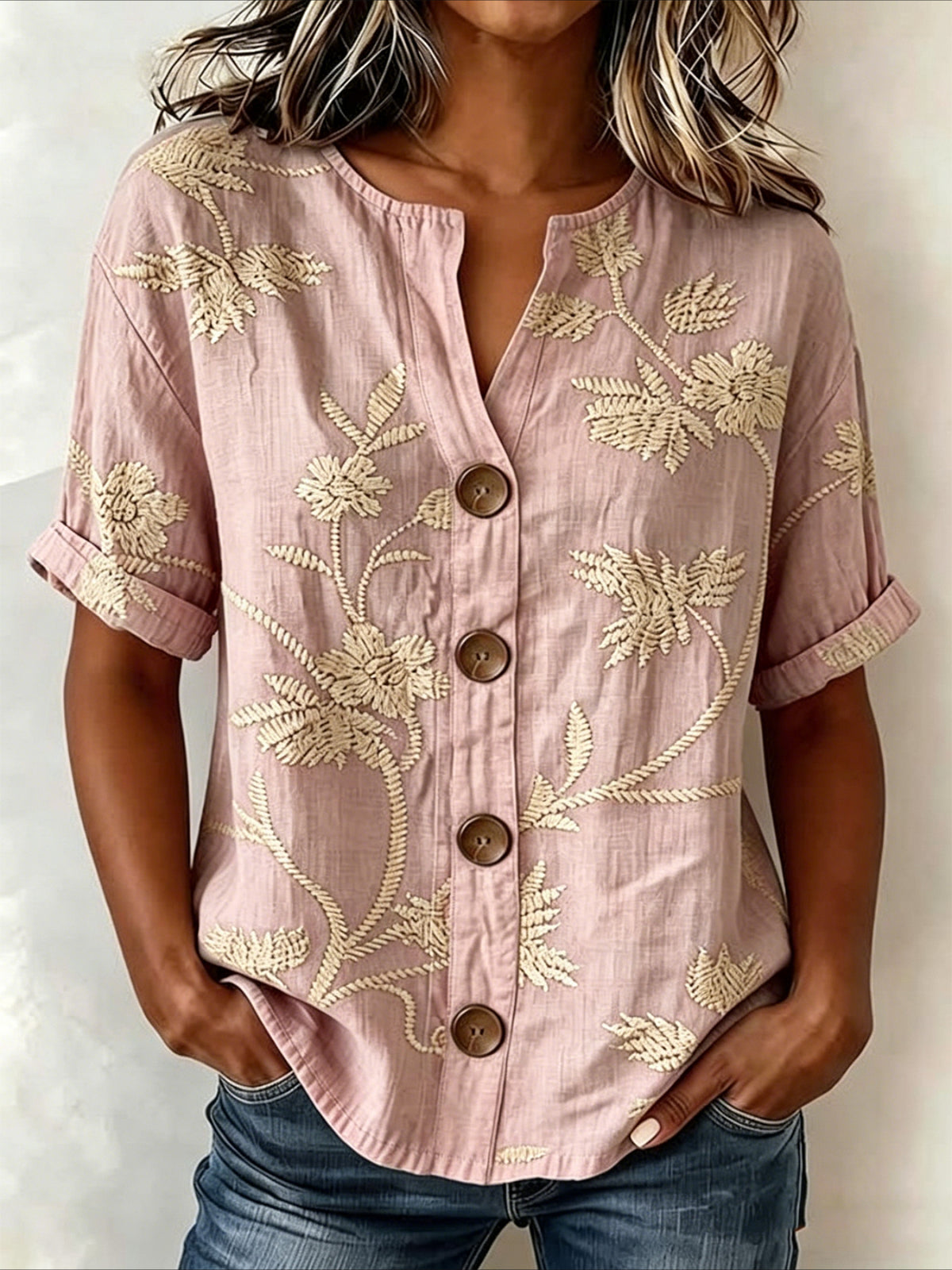 Loose Stand Collar Simple Linen Blend Shirt