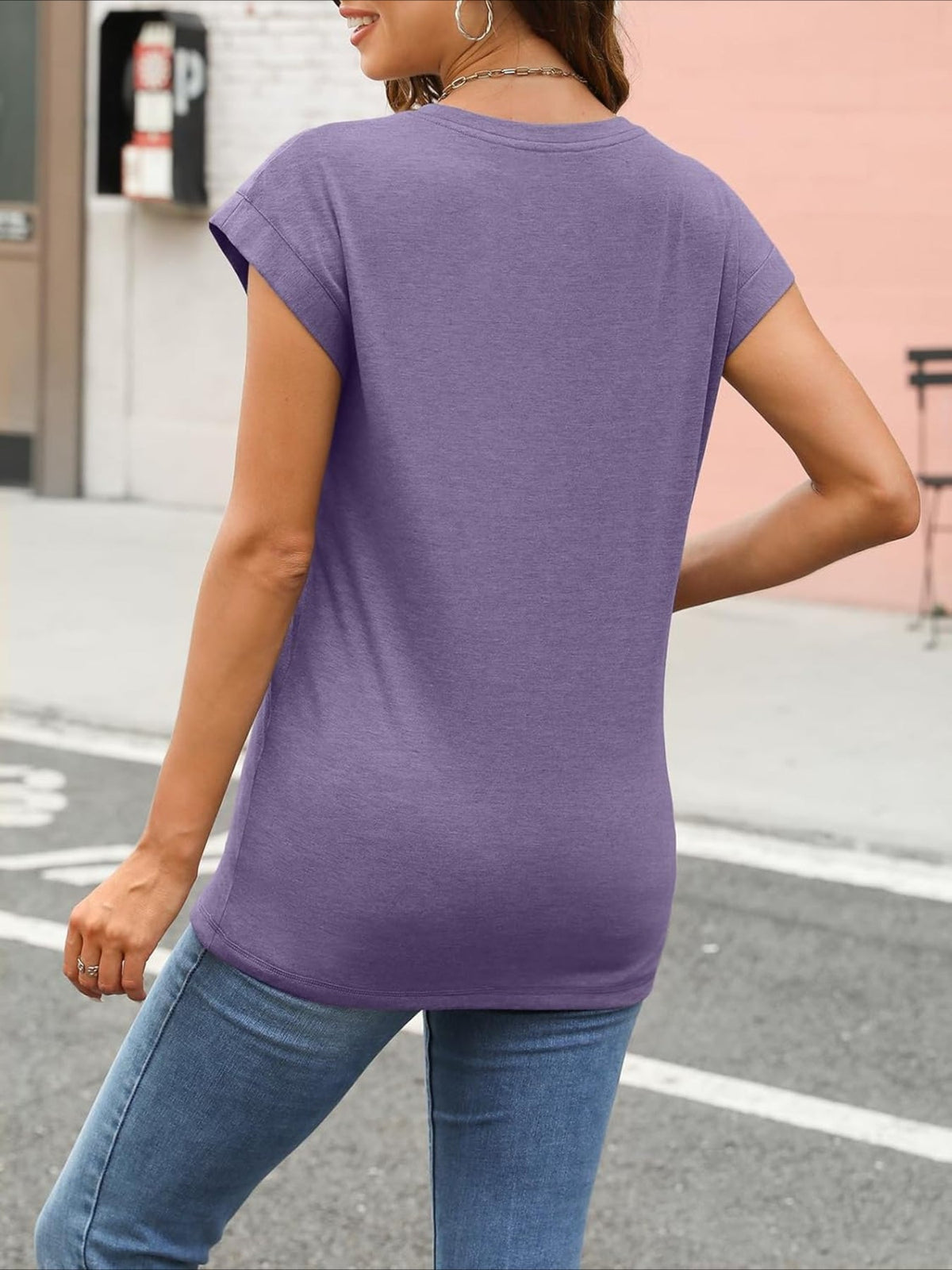 Solid Color Round Neck Cap Sleeve T Shirts