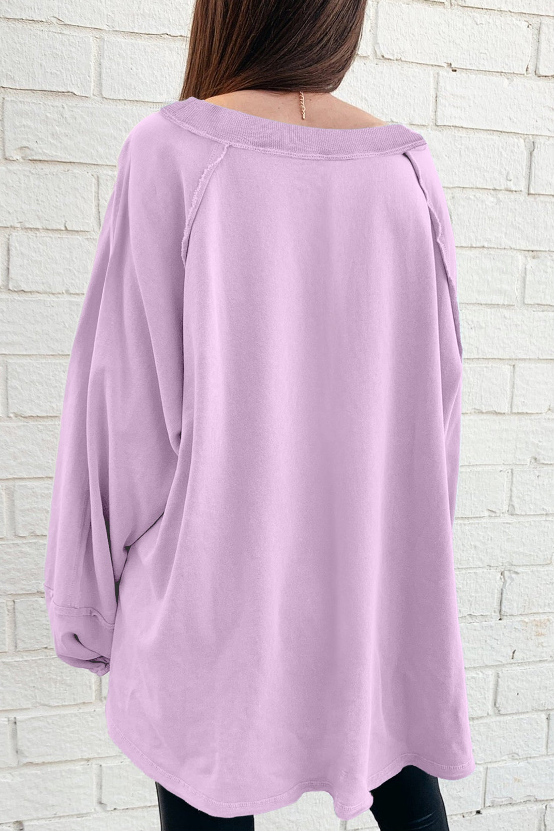 Orchid Petal Solid Color Raw Seam Patchwork Baggy Sweatshirt