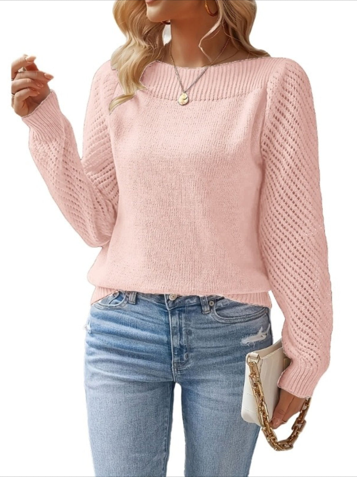 Middle Eastern Style Long Sleeve Solid Color Crew Neck Pullover Sweater