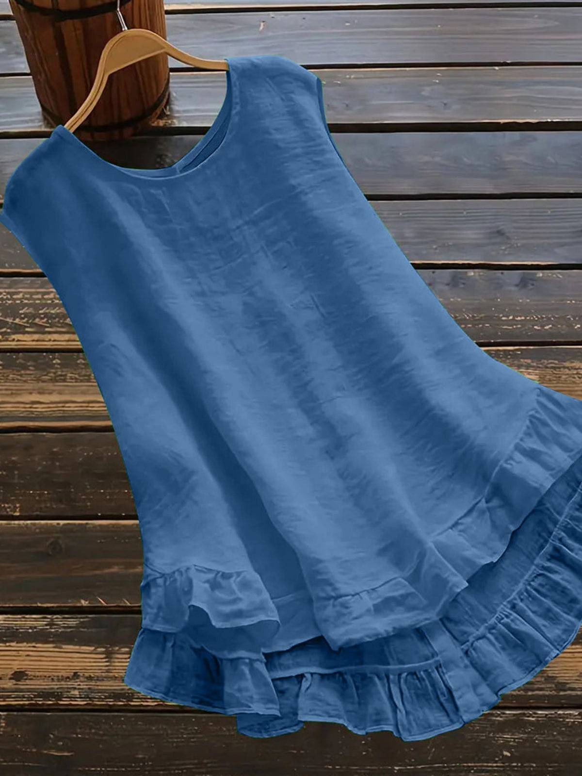 Solid Color Blouse with Button Back Detail, Chic Crew Neck, and Ruffle Trim - Versatile Top for Casual or Formal Events