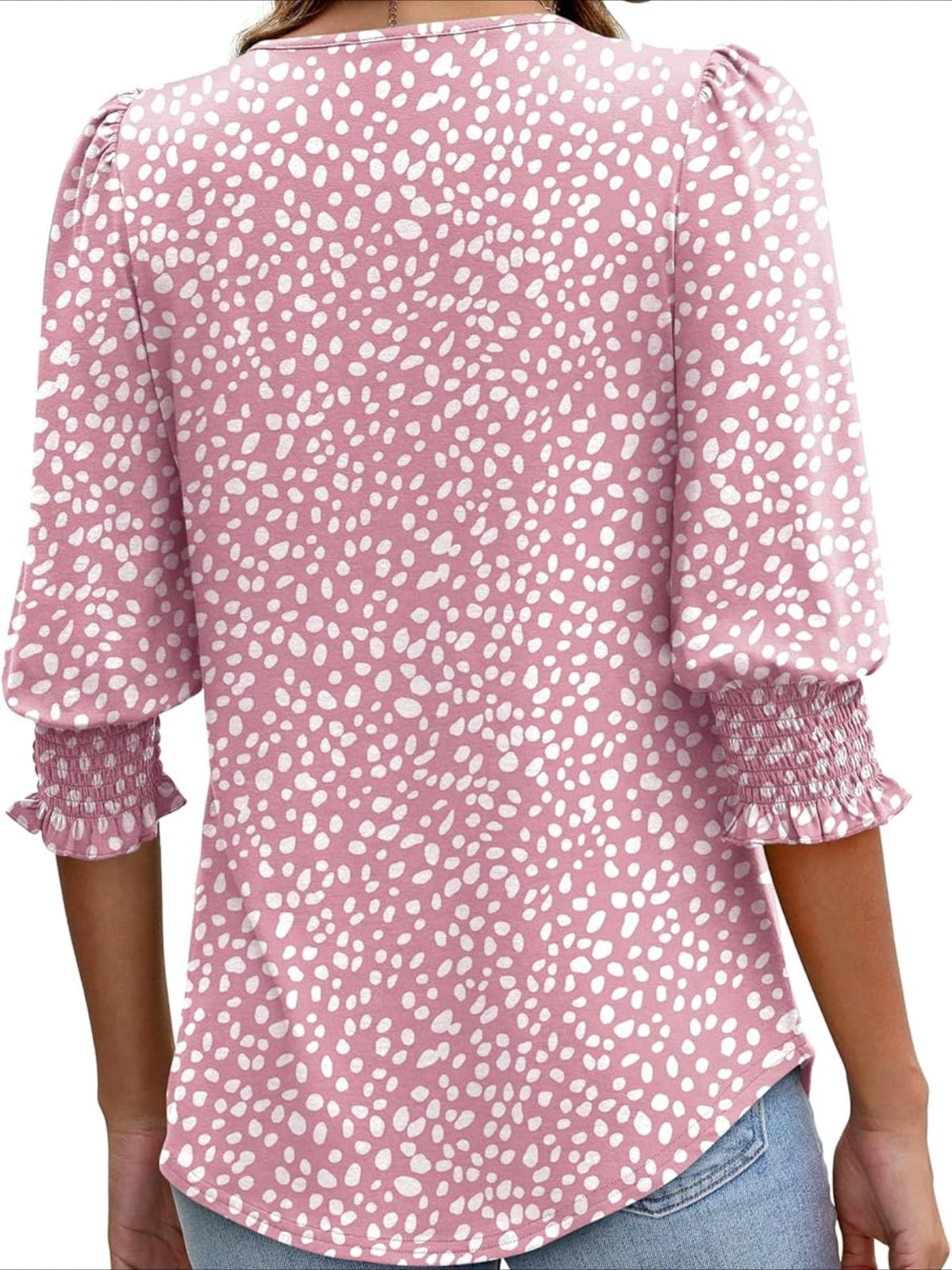 Casual 3/4 Length Sleeve Blouses with Smocked Cuffs