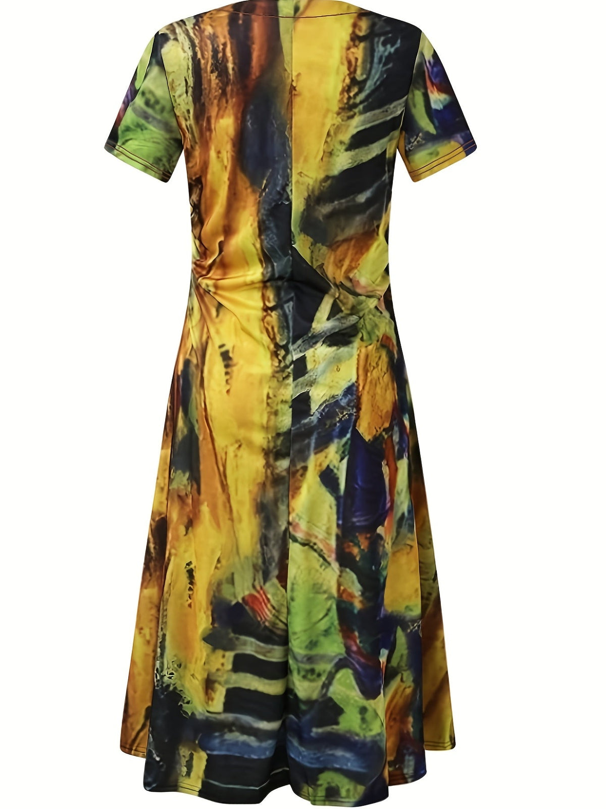 Short Sleeve V Neck Dress, Bohemian Casual Dress