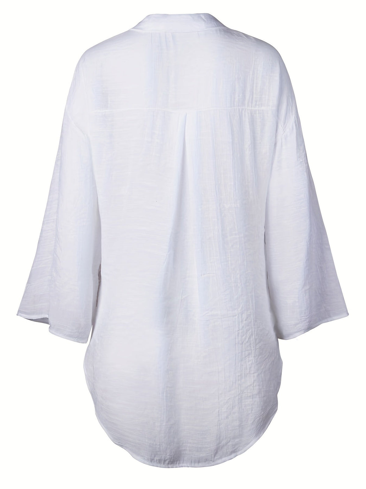 Solid Color V Neck Blouse, Casual Half Sleeve Blouse