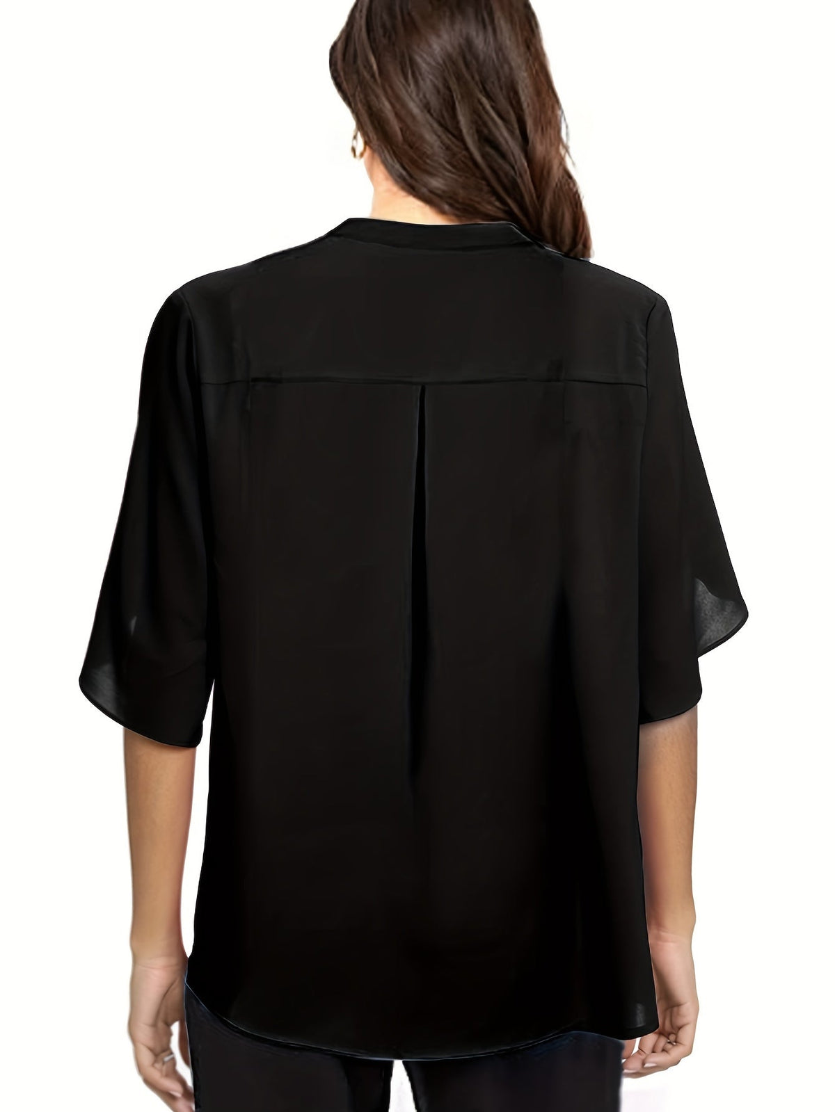 Elegant Top, Women's Plain Button Decor Half Sleeve V Neck Slight Stretch T-shirt