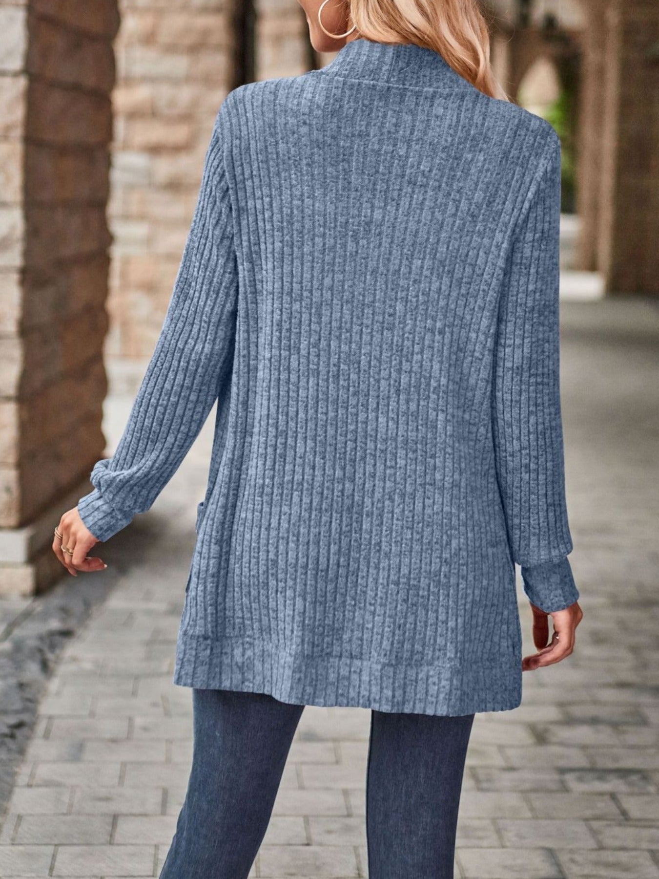Loose Fit Long Sleeve Open Collar Casual Blouse with Side Pockets